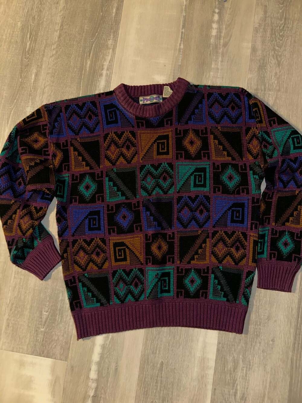 Vintage Persmith Geometric Pattern Acrylic Pullover Sweater